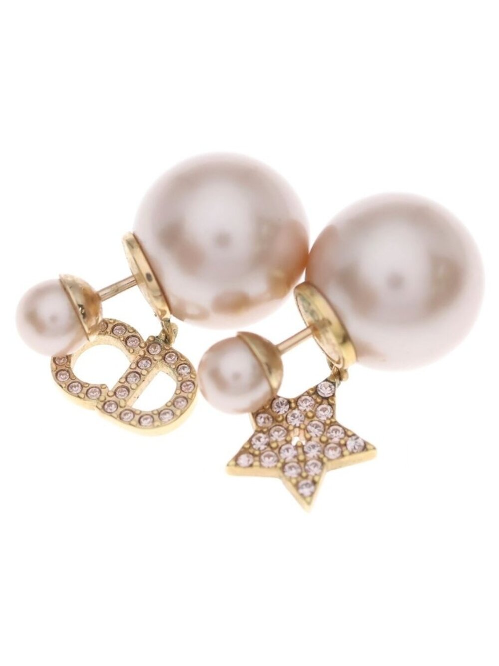 Dior Rhinestone Pearl Earrings Pink Gold